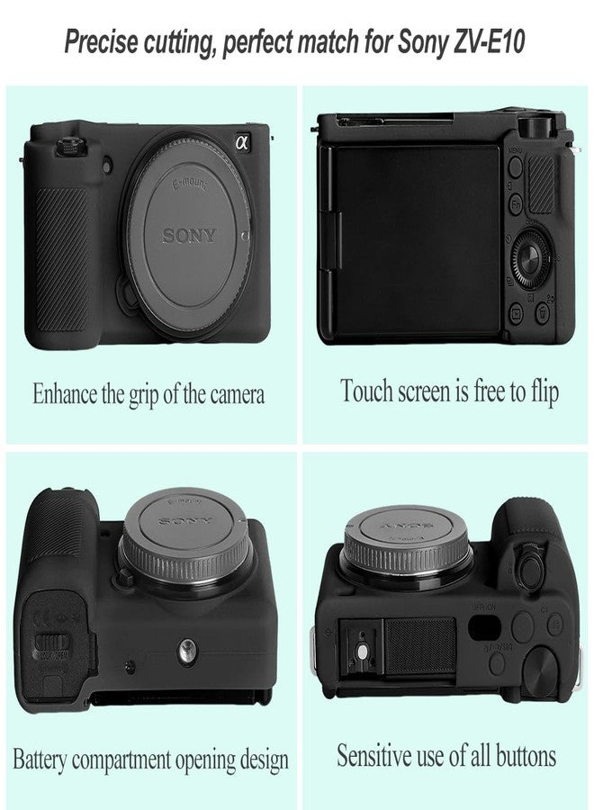 Pocoukate Case for Sony ZV-E10 Vlog Camera, Soft Silicone Protective Cover Skin with ZVE10 Screen Protector Accessories for Sony Alpha ZVE10 / ILCZV-E10L Camera Silicone Case - Black - Image 3